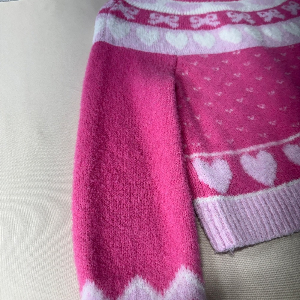 LoveShackFancy Dimples Pink Heart Bow Cropped Cardigan Sweater Size M Coquette - Picture 15 of 15